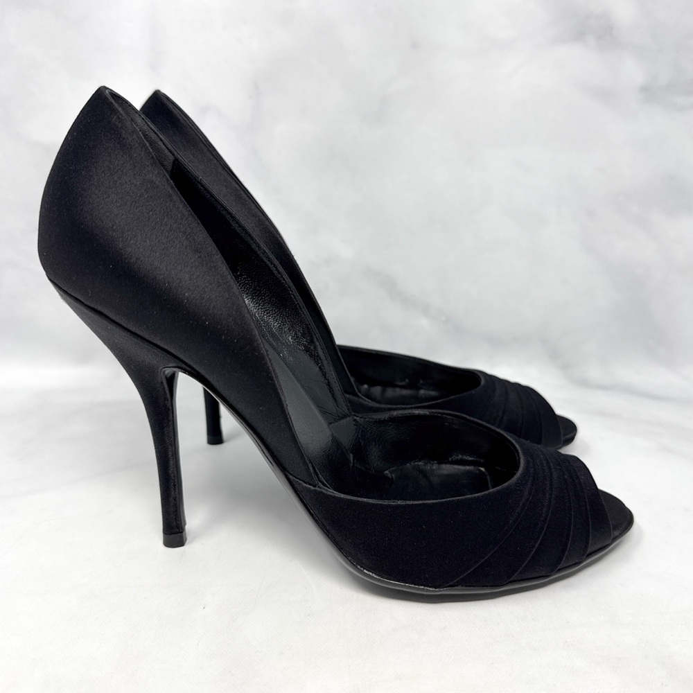 GUCCI Vintage Y2K Silk Satin GG Crystal Embellished Stiletto Heel Pumps Black - Picture 6 of 16
